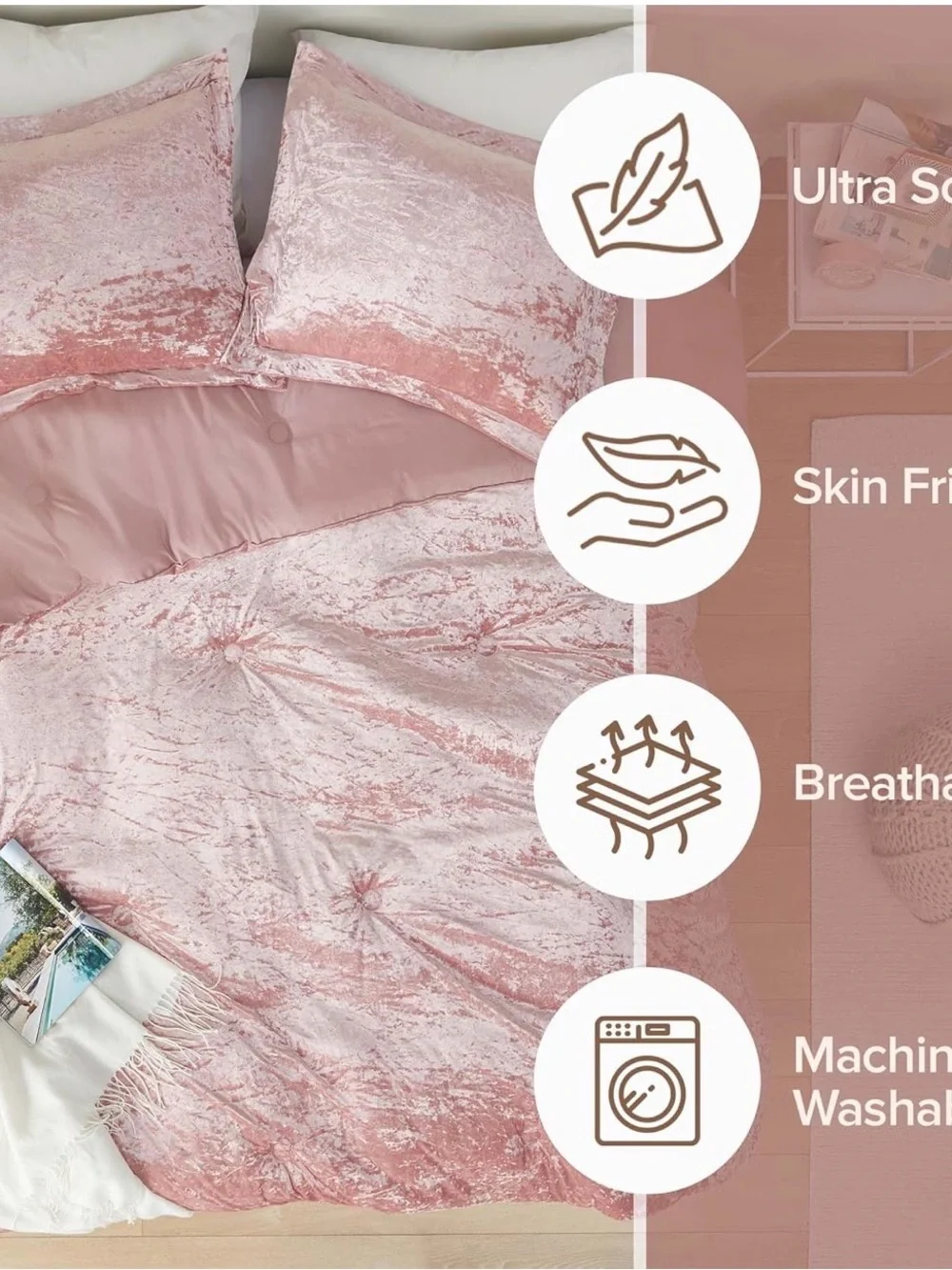 Plush Velvet Pink Comforter Set - Luxe Soft Bedding * Brand New 🆕 * So Elegant *